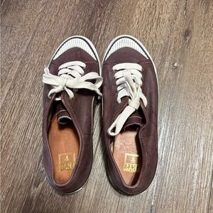 Frye Dark Brown Leather Sneakers with Cream Laces
